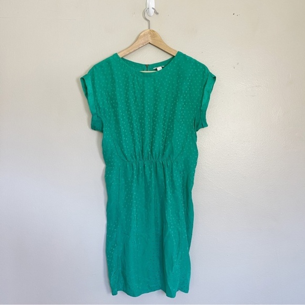 Fossil Emily Silk Dress in Kelly Green Polka Dot Short Sleeve Dress Size 6